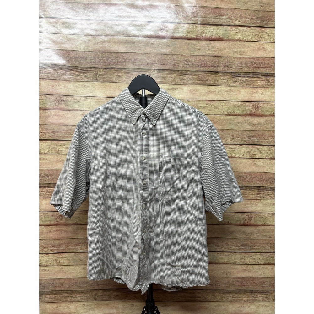 Columbia Short‎ Sleeve Cotton Button Down Large Greenish Grey
